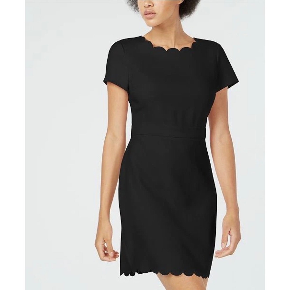 Maison Jules Black Scalloped Neck and Hem Short Sleeve‎ Mini Dress Small